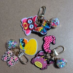 Vibrant Animal Keychain Charms with Glitter Accents